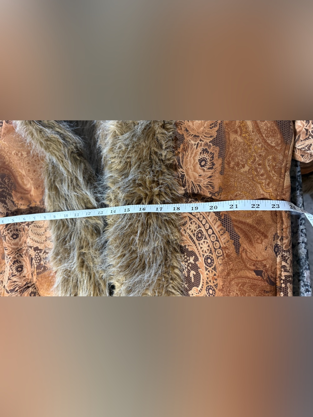 Newport News Brown Paisley Teddy Coat with Faux Fur Trim - Picture 12 of 14